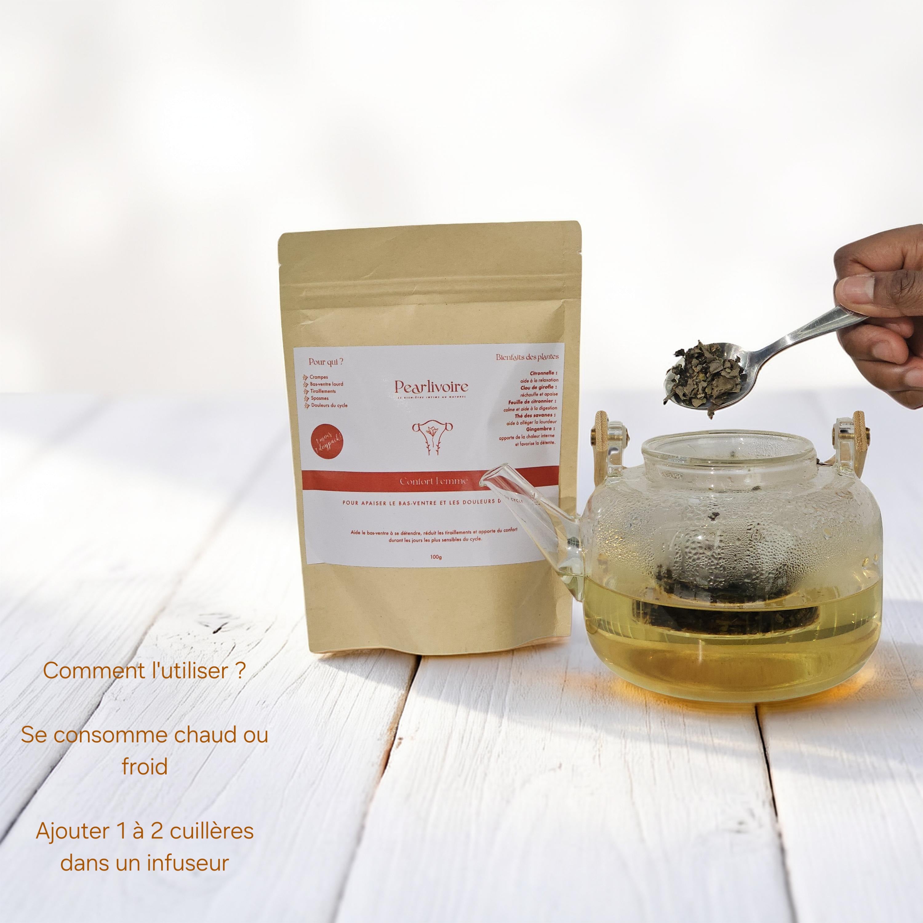 Infusion Confort Femme : Citronnelle, Clou de girofle, Feuille de citronnier, Thé des savanes, Gingembre